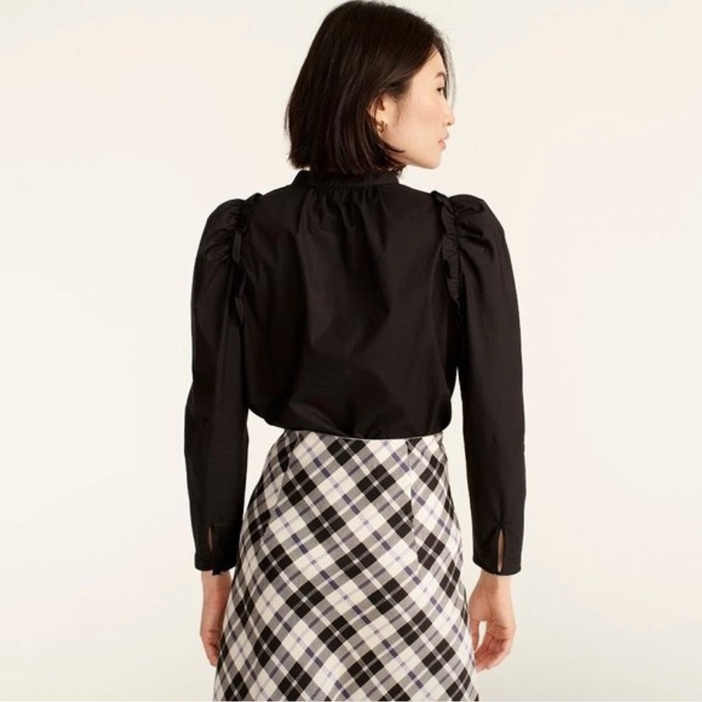 J.Crew Black Puff Sleeve Popover Blouse NWT Cotton Preppy Minimal Chic Small - Picture 5 of 9